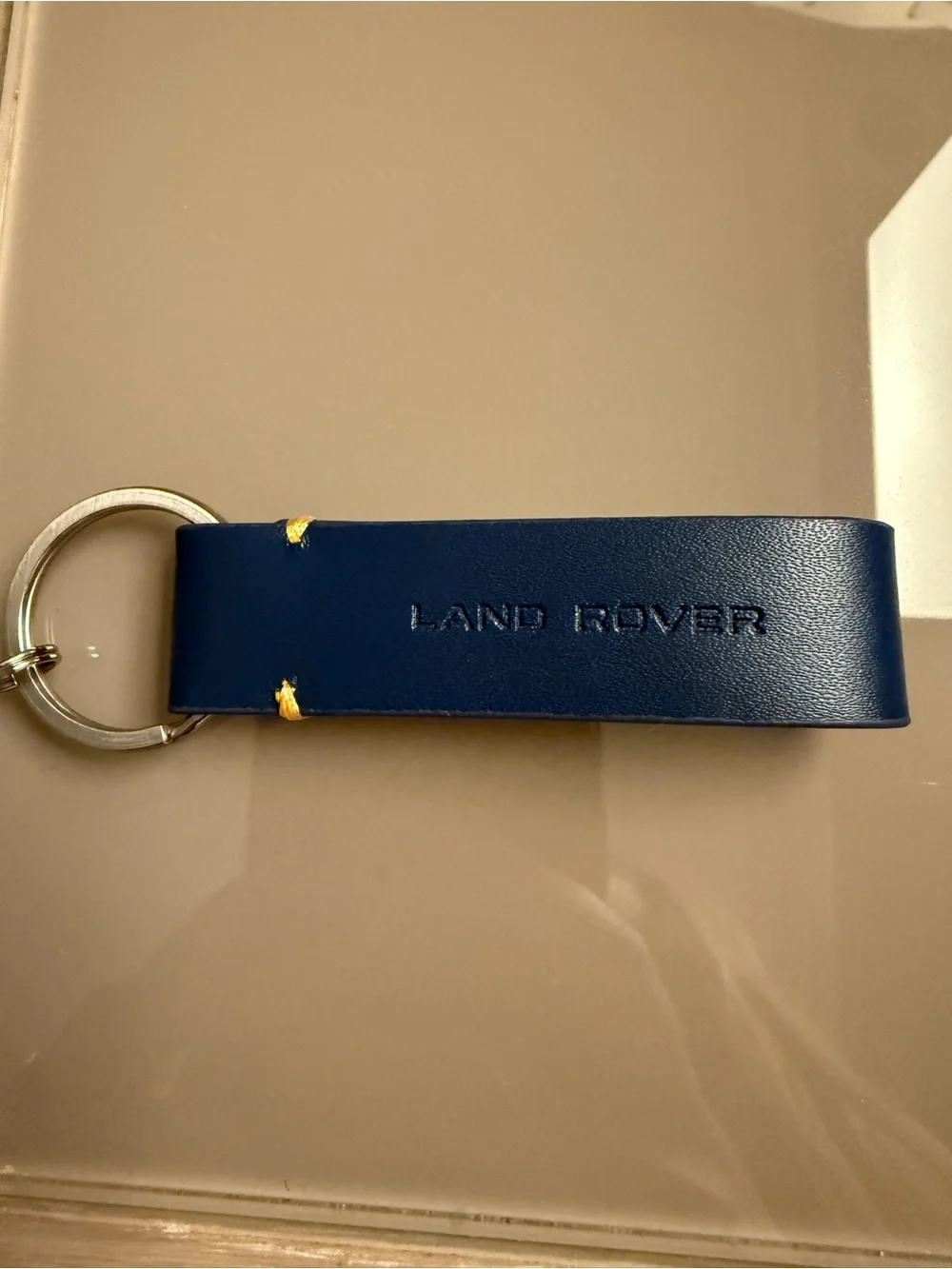 NEW Land Rover Navy Leather Loop Keyring Keychain Genuine